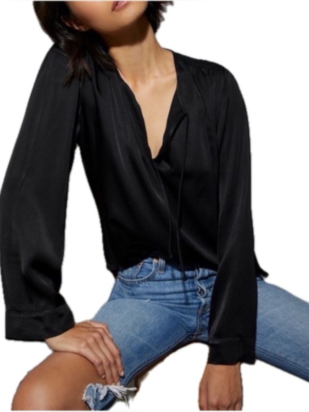 Nation LTD Sandra Double Tie Blouse in Black
